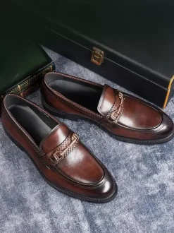 Groom Loafers Mens Horsebit Loafers Genuine Leather Slip-On Dress Shoes For Business