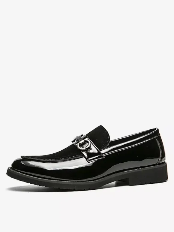 Groom Loafers Mens Horsebit Loafers Patent Splice Suede Leather Slip-On Chunky Shoes