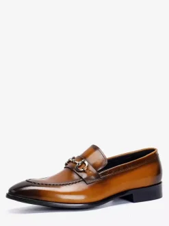 Groom Loafers Mens Horsebit Loafers Genuine Leather Pointed-Toe Slip-On Dress Shoes