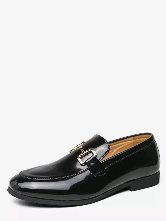 Groom Loafers Mens Horsebit Loafers Slip-on Patent Leather Round Toe Shoes