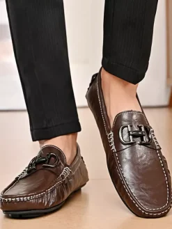 Groom Loafers Mens Horsebit Loafers Leather Slip-on Deck Shoes