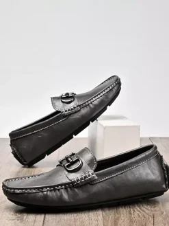 Groom Loafers Mens Horsebit Loafers Leather Slip-on Deck Shoes