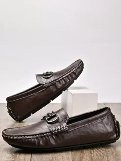 Groom Loafers Mens Horsebit Loafers Leather Slip-on Deck Shoes