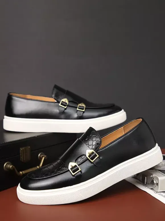 Groom Loafers Mens Monk Strap Buckle Loafers Slip-on Chunky Sole Casual Shoes