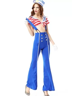 Halloween Costume For Adult Blue Sailors Polyester Holiday Costume Set