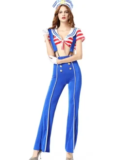Halloween Costume For Adult Blue Sailors Polyester Holiday Costume Set