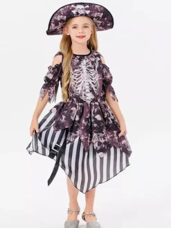 Halloween Costumes For Kids Deep Brown Halloween Polyester Set Kid's Hat Dress