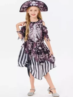 Halloween Costumes For Kids Deep Brown Halloween Polyester Set Kid's Hat Dress