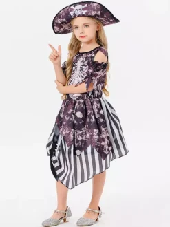 Halloween Costumes For Kids Deep Brown Halloween Polyester Set Kid's Hat Dress