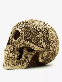 Halloween Floral Skull Sculpture Resin Decor Gothic Home Bar Centerpiece