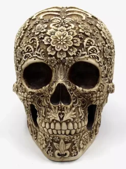 Halloween Floral Skull Sculpture Resin Decor Gothic Home Bar Centerpiece