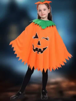 Halloween Glow-in-the-Dark Pumpkin Costume Set Luminous Cape And Hat Trick-or-Treat Full Outfit