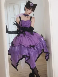 Halloween Gothic Lolita Dresses Bows Ruffles Purple Purple