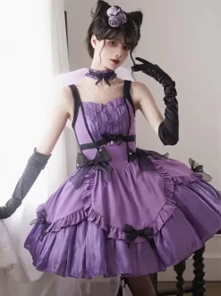 Halloween Gothic Lolita Dresses Bows Ruffles Purple Purple
