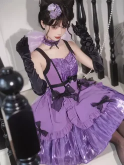 Halloween Gothic Lolita Dresses Bows Ruffles Purple Purple
