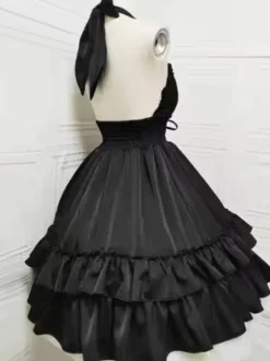 Halloween Gothic Lolita Dresses Ruffles Lace Up Black White