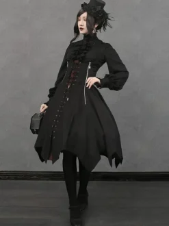 Halloween Gothic Lolita JSK Dress Black Lace Up Lolita Jumper Skirt