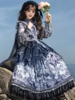 Halloween Gothic Party Lolita Dresses Ruffles Beaded Animal Print Floral Print Dresses