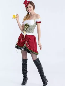 Halloween Halloween Costumes Red Women's Elegant Top Skirt Polyester Floral Print Holidays Costumes