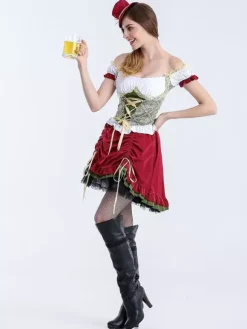 Halloween Halloween Costumes Red Women's Elegant Top Skirt Polyester Floral Print Holidays Costumes