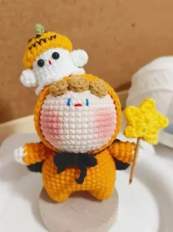 Halloween Hand-Knit Holiday Plushies Witch And Pumpkin Elf Dolls