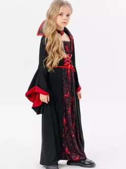 Halloween Kids Halloween Costumes Black Halloween Polyester Set Kid's Necklace Dress