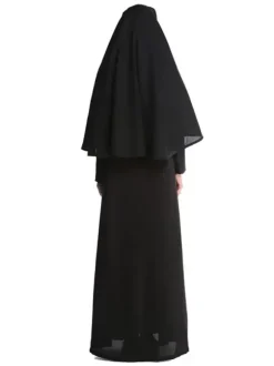 Halloween Nun Costume For Women Black Hooded Long Dress Headwear Holiday Costume Full Set