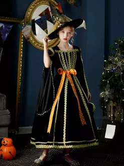 Halloween Polyester Fiber Tea Party 3/4 Length Sleeves Polyester Jumpsuit ROCOCO Style Black Kids' Lolita Dresses