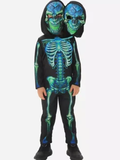 Halloween Skeleton Costume For Kids Twin-Head Mask And Jumpsuit Stage Performance Outfit