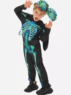 Halloween Skeleton Costume For Kids Twin-Head Mask And Jumpsuit Stage Performance Outfit