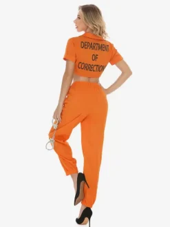 Halloween Striped Policewoman Prisoner Uniform Costumes 3-Piece Top Short Sleeves Sets