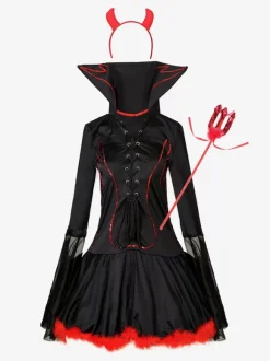 Halloween Women Devil Red Polyester Scary Short Dress Full Set Costumes