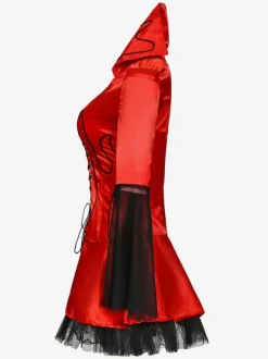 Halloween Women Devil Red Polyester Scary Short Dress Full Set Costumes