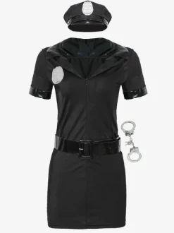 Halloween Corps Costume For Women Policewoman Hat Sash Handcuffs Dress 4-Piece Set Holiday Costume Full Set
