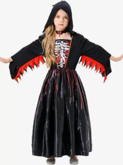 Halloween Costumes For Kids Black Halloween Set Kid's Polyester Dress Necklace
