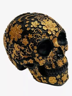 Halloween Floral Skull Sculpture Resin Decor Gothic Home Bar Centerpiece