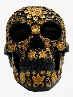 Halloween Floral Skull Sculpture Resin Decor Gothic Home Bar Centerpiece