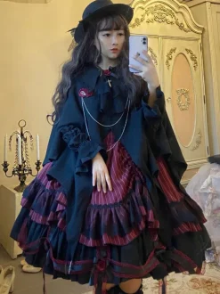 Halloween Gothic Lolita Dresses Rose Ruffles Black Black