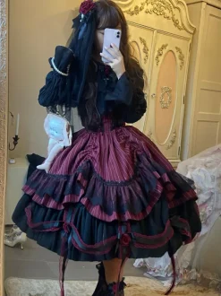 Halloween Gothic Lolita Dresses Rose Ruffles Black Black