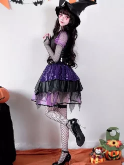 Halloween Gothic Witch Costume Lace Dark Fairy Roleplay Dress