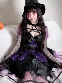 Halloween Gothic Witch Costume Lace Dark Fairy Roleplay Dress