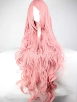 Halloween Hair Wigs Women Carnival Wigs Salmon Pink Tousled Full Volume Wave Long Synthetic Wigs With Sideburns