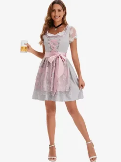 Halloween Halloween Costumes Light Sky Blue Adult's Floral Print Retro Dress Sash Polyester Holiday Holidays Costumes