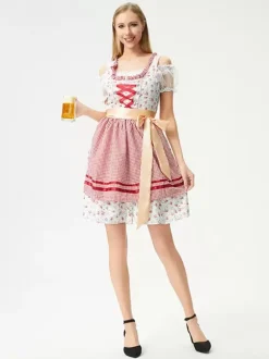 Halloween Halloween Costumes Light Sky Blue Adult's Floral Print Retro Dress Sash Polyester Holiday Holidays Costumes