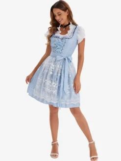 Halloween Halloween Costumes Light Sky Blue Adult's Floral Print Retro Dress Sash Polyester Holiday Holidays Costumes