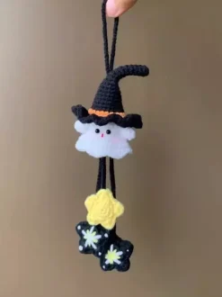 Halloween Hand-Knit Ghost Plushie Keychain DIY Knitted Backpack Charm And Car Decor