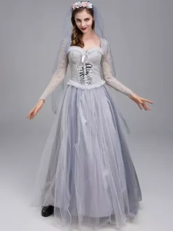 Halloween Haunted Ghost Bride Costume Victorian Wedding Dress For Zombie Halloween Party And Theatre Performance