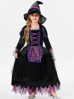 Halloween Kids Halloween Costumes Purple Halloween Polyester Set Kid's Dress Hat
