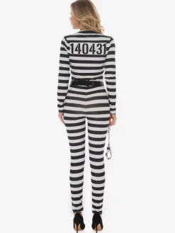 Halloween Prisoner Black 3-Piece Jumpsuit Striped Uniform Costumes Sets