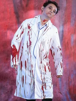 Halloween Scary Zombie Doctor Costume For Adults Bloody Surgeon Outfit